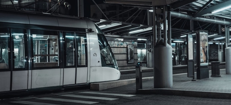 a subway station and a train 